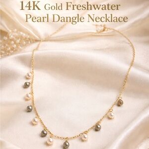 14K Gold Freshwater Pearl Dangle Necklace • Vintage Fine Jewelry • Short Collar
